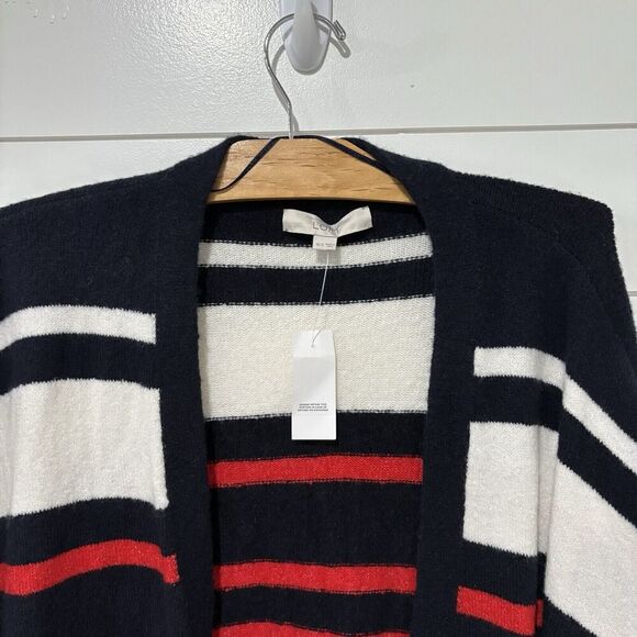 LOFT Red White Blue Striped Open Front Cardigan Poncho Size XS/S NEW - Picture 2 of 7